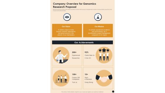 Company Overview For Genomics Research Proposal One Pager Sample Example Document