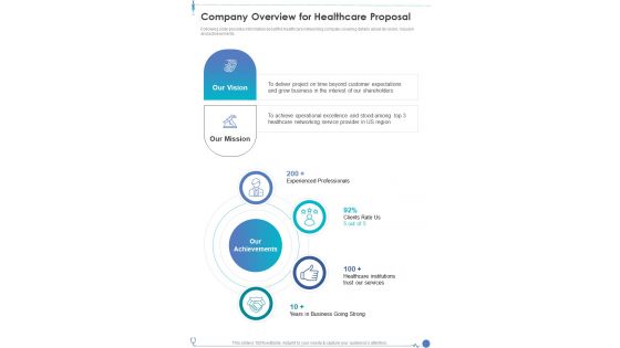 Company Overview For Healthcare Proposal One Pager Sample Example Document