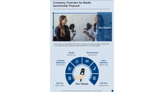 Company Overview For Media Sponsorship Proposal One Pager Sample Example Document