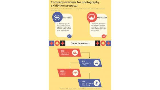 Company Overview For Photography Exhibition Proposal One Pager Sample Example Document