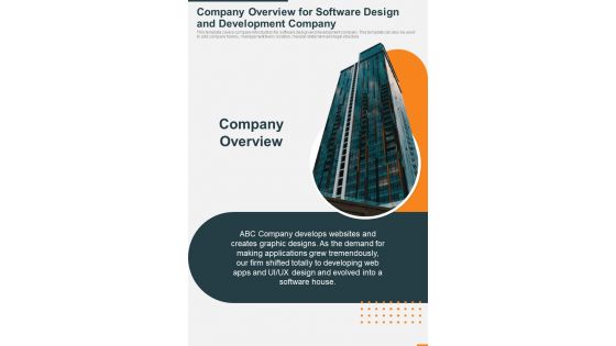 Company Overview For Software Design And Development One Pager Sample Example Document
