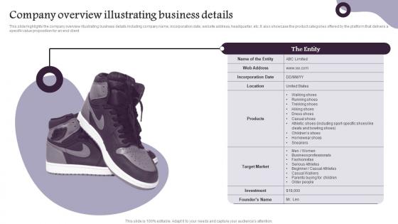 Company Overview Illustrating Business Details Shoe Company Overview