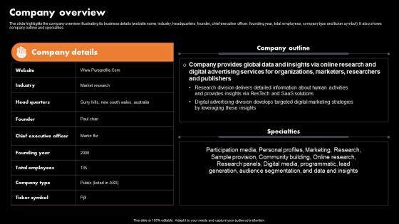 Company Overview Marketing Analytics Company Profile CP SS V