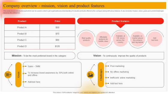 Company Overview Mission Vision And Product Online Marketing Plan To Generate Website Traffic MKT SS V
