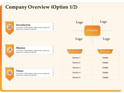Company overview option introduction vision ppt powerpoint presentation background