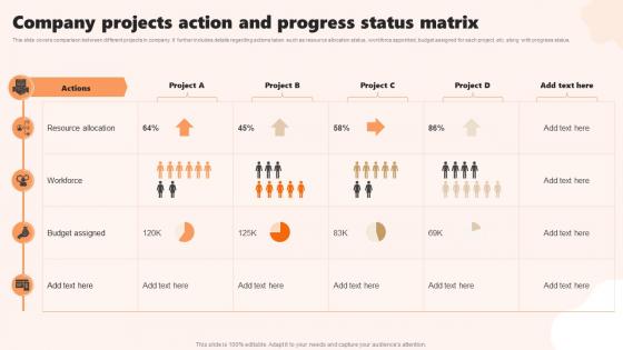 Company Projects Action And Progress Status Matrix