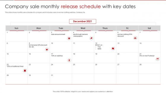 Company Sale Monthly Release Schedule With Key Dates