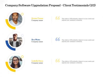 Company software upgradation proposal client testimonials l2218 ppt powerpoint ideas