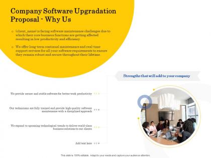 Company software upgradation proposal why us ppt powerpoint presentation layouts