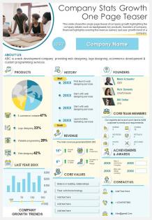 Company stats growth one page teaser presentation report infographic ppt pdf document