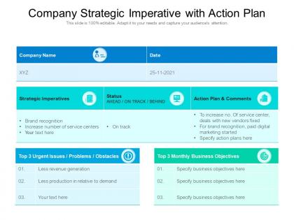 Company strategic imperative with action plan