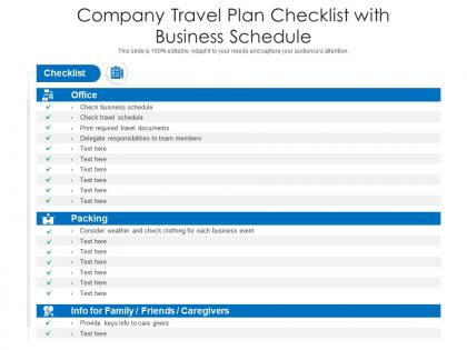 Company travel plan checklist with business schedule