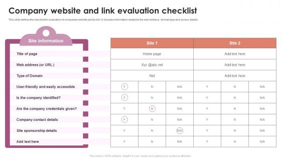Company Website And Link Evaluation Checklist