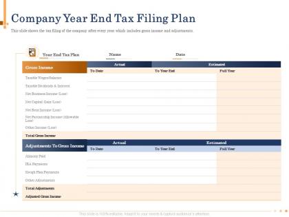 Company year end tax filing plan full powerpoint presentation grid