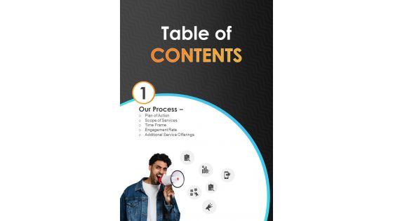 Companys Brand Representative For Table Of Contents One Pager Sample Example Document