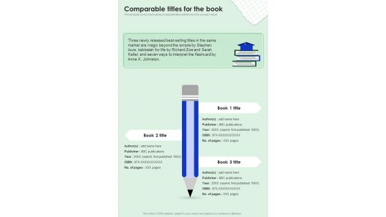 Comparable Titles For The Book Publishing Proposal One Pager Sample Example Document