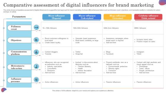 Comparative Assessment Of Digital Influencers For Brand Marketing