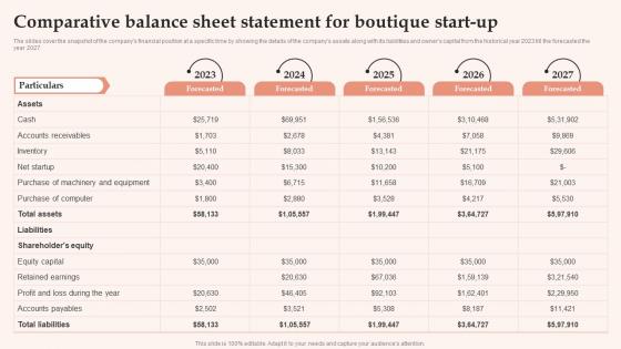 Comparative Balance Sheet Statement For Boutique Start Up Womens Clothing Boutique BP SS