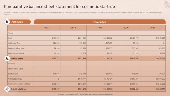 Comparative Balance Sheet Statement For Cosmetic Start Up Natural Cosmetic Business Plan BP SS