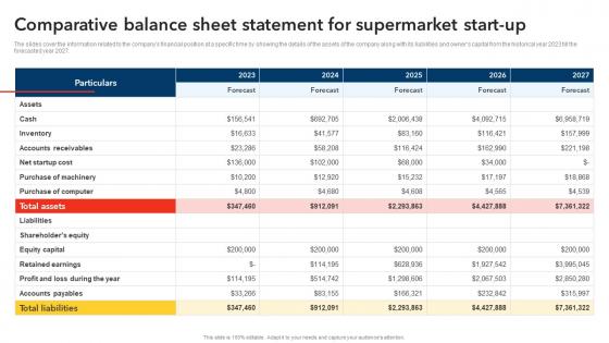 Comparative Balance Sheet Statement For Supermarket Start Up Discount Store Business Plan BP SS