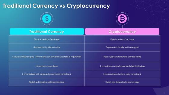 Comparison Of Traditional Currency And Cryptocurrency Training Ppt