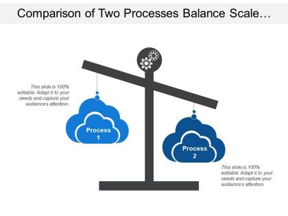 Comparison of two processes balance scale clouds with gears image