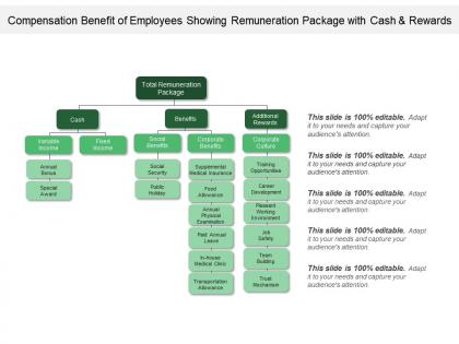 Compensation benefit of employees showing remuneration package with cash and rewards