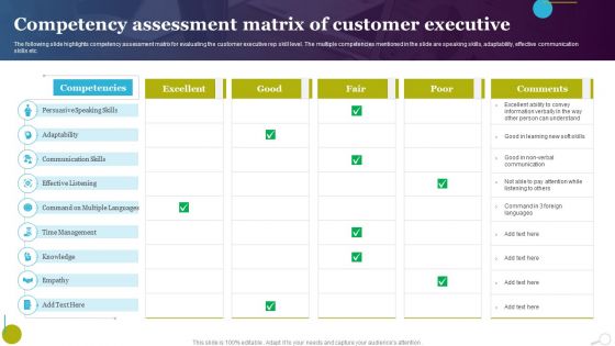 Competency Assessment Matrix Of Customer Executive