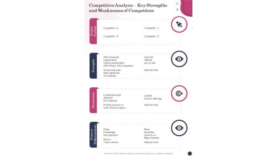 Competitive Analysis Key Strengths And Weaknesses One Pager Sample Example Document