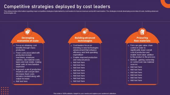 Competitive Strategies Deployed By Cost Leaders Potential Initiatives For Upgrading Strategy Ss