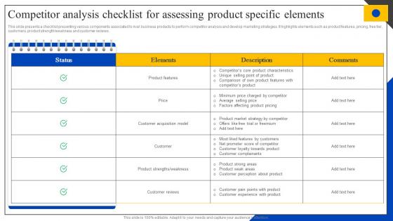 Competitor Analysis Checklist For Assessing Product Steps To Perform Competitor MKT SS V