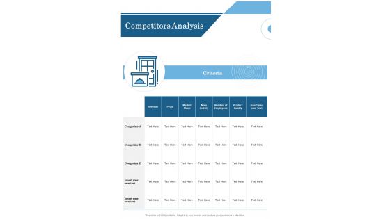 Competitors Analysis Marketing Proposal One Pager Sample Example Document