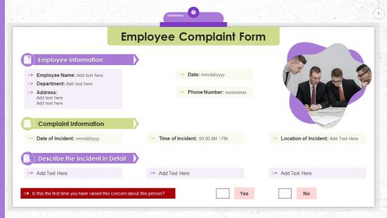 Complaint Form For Employee Working In Company Training Ppt