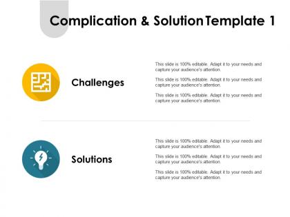 Complication and solution template challenges ppt powerpoint presentation pictures icon