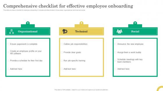 Comprehensive Checklist For Effective Employee Comprehensive Onboarding Program