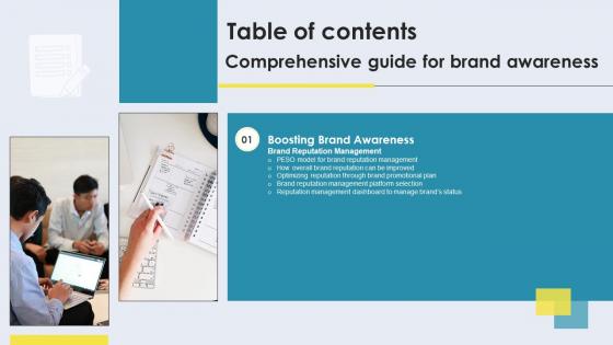 Comprehensive Guide For Brand Awareness Table Of Contents Ppt Powerpoint Presentation Styles Guide