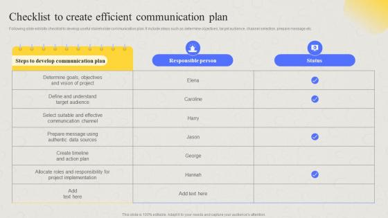 Comprehensive Guide For Developing Project Checklist To Create Efficient Communication Plan