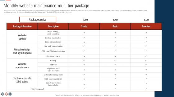 Comprehensive Guide For Digital Website Monthly Website Maintenance Multi Tier Package