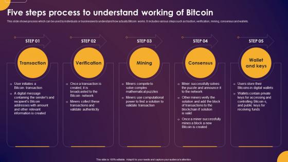 Comprehensive Guide To Understand Five Steps Process To Understand Working Of Bitcoin Fin SS