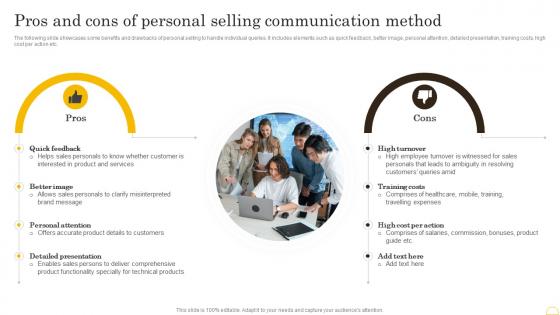 Comprehensive Integrated Marketing Pros And Cons Of Personal Selling Communication Method MKT SS V