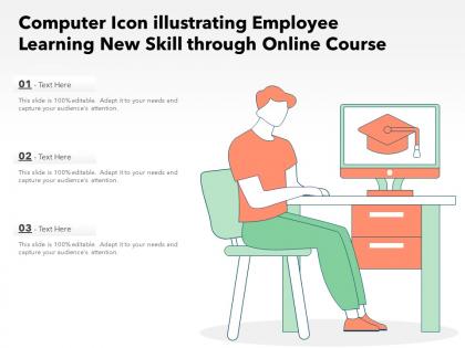 Computer icon illustrating employee learning new skill through online course