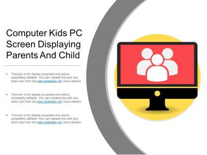 Computer kids pc screen displaying parents and child