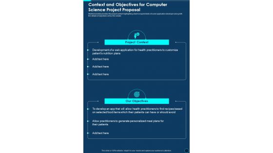 Computer Science Project Proposal Context And Objectives One Pager Sample Example Document
