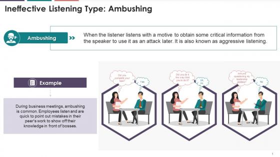 Concept Of Ambushing In Ineffective Listening Training Ppt
