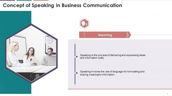 Concept Of Speaking In Business Communication Training Ppt