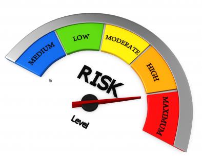 Conceptual risk meter showing maximum level stock photo