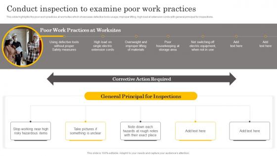 Conduct Inspection To Examine Poor Work Practices Manual For Occupational Health And Safety