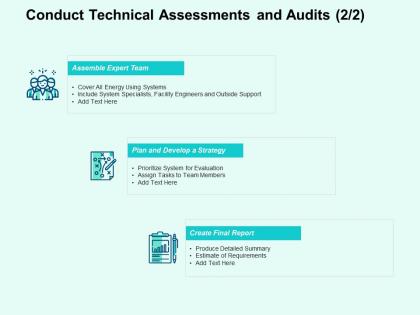 Conduct technical assessments and audits facility engineers ppt slides