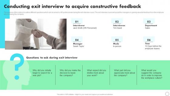 Conducting Exit Interview To Acquire Constructive Feedback Developing Staff Retention Strategies