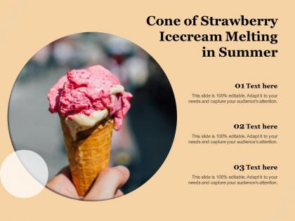 Cone of strawberry icecream melting in summer